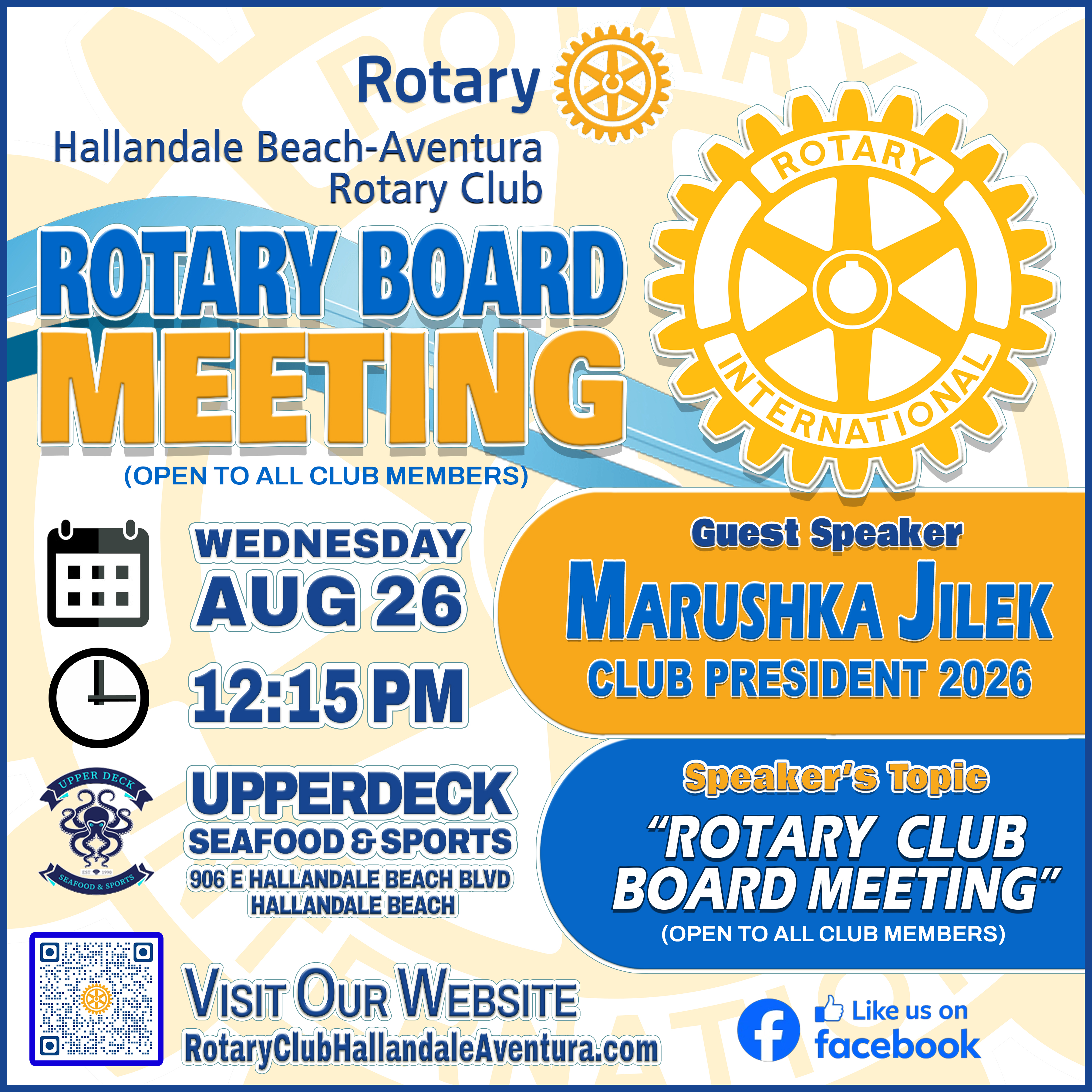 Rotary Board Meeting: Wed., Aug 26, @ 12:15 pm
