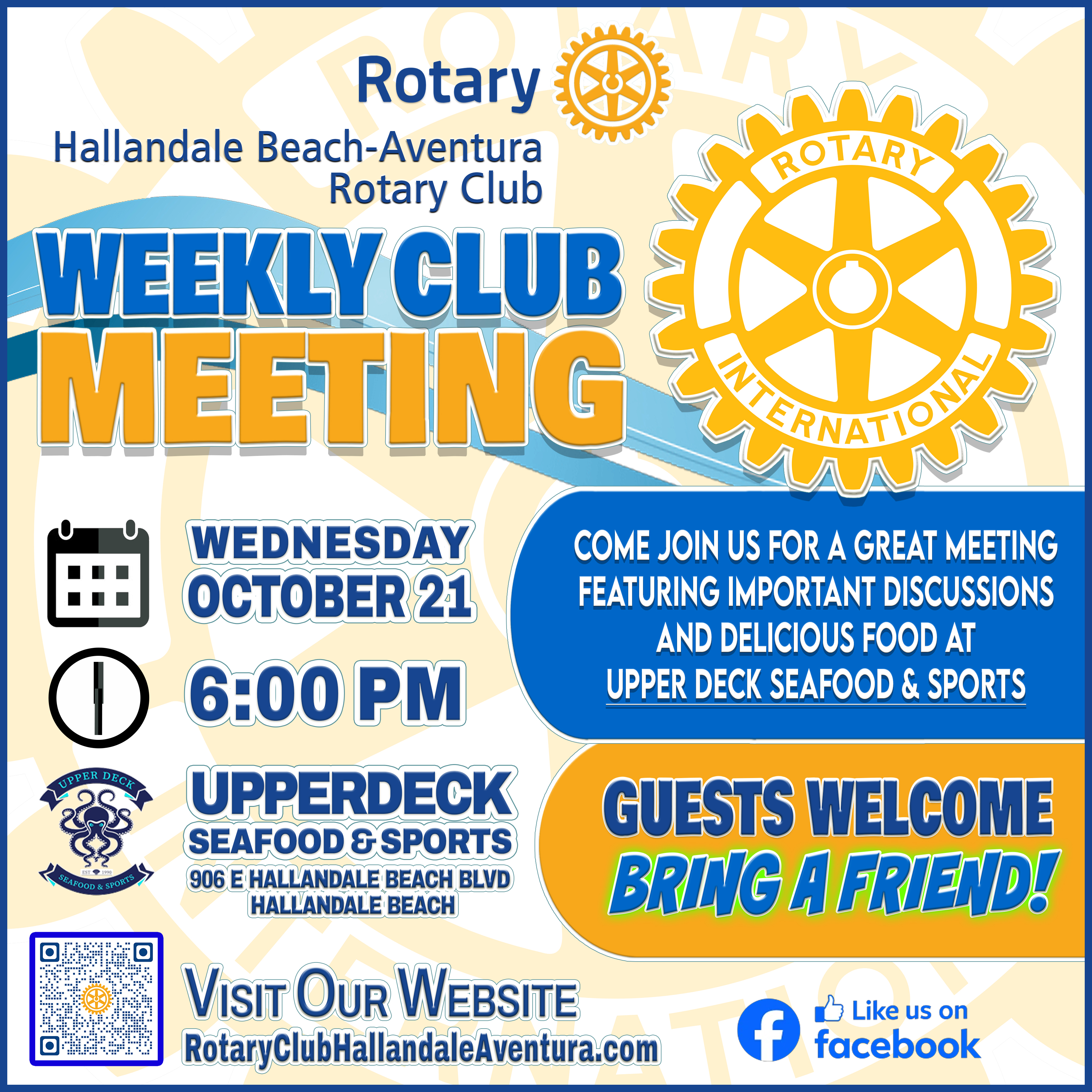 Weekly Club Meeting: Wed., Oct 21, @ 6:00 pm
